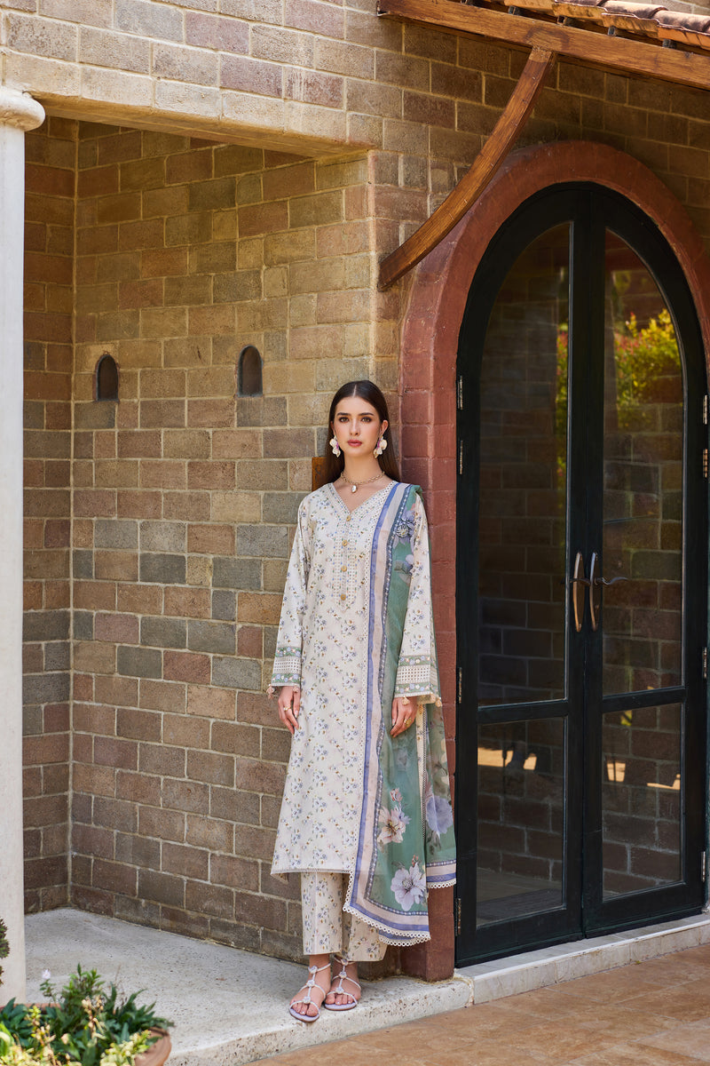 Farasha Sorine Summer Embroidered Lawn Unstitched 3Pc Suit - Satin Bloom