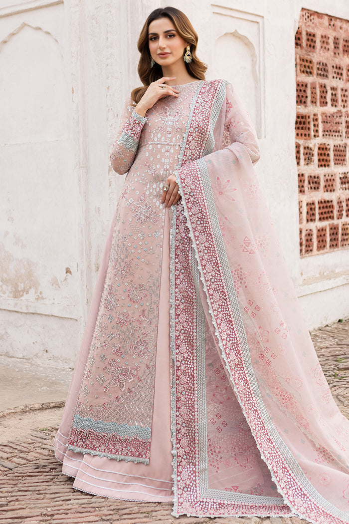 Farasha Ritzier Embroidered Chiffon Unstitched 3Pc Suit - Satin Rose