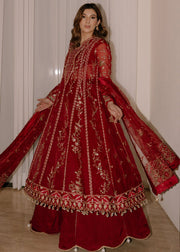 Sadaf Fawad Khan Siraa Embroidered Organza Unstitched 3Pc Suit - Scarlet