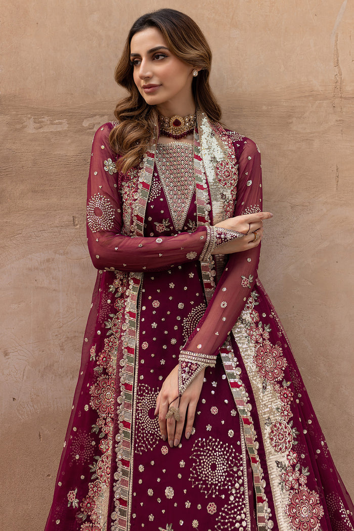 Farasha Ritzier Embroidered Chiffon Unstitched 3Pc Suit - Scarlet Charm