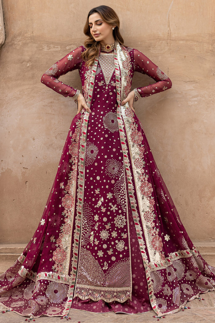 Farasha Ritzier Embroidered Chiffon Unstitched 3Pc Suit - Scarlet Charm