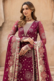 Farasha Ritzier Embroidered Chiffon Unstitched 3Pc Suit - Scarlet Charm