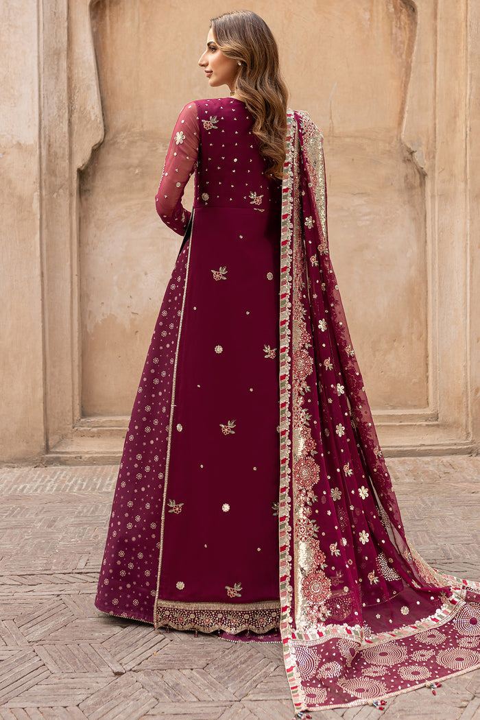 Farasha Ritzier Embroidered Chiffon Unstitched 3Pc Suit - Scarlet Charm
