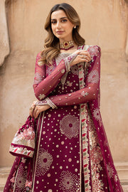 Farasha Ritzier Embroidered Chiffon Unstitched 3Pc Suit - Scarlet Charm