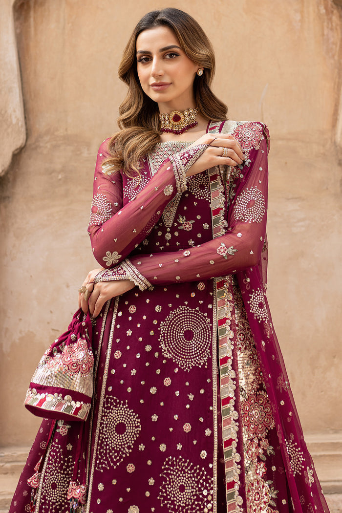 Farasha Ritzier Embroidered Chiffon Unstitched 3Pc Suit - Scarlet Charm