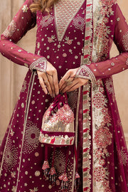 Farasha Ritzier Embroidered Chiffon Unstitched 3Pc Suit - Scarlet Charm