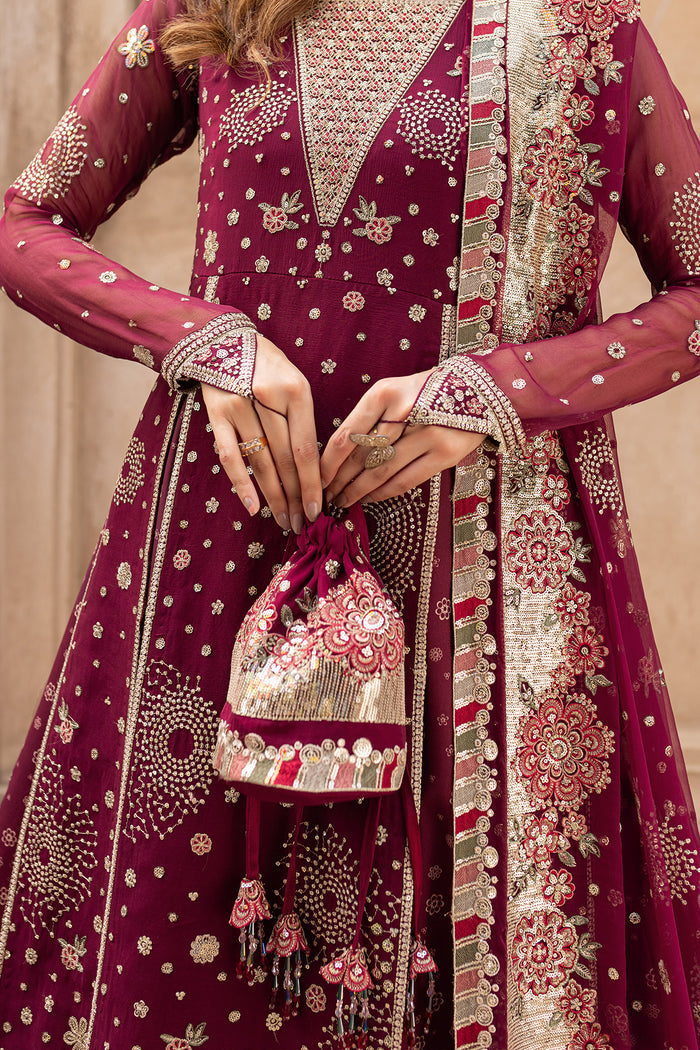 Farasha Ritzier Embroidered Chiffon Unstitched 3Pc Suit - Scarlet Charm