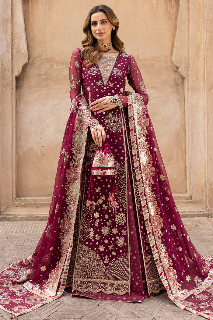 Farasha Ritzier Embroidered Chiffon Unstitched 3Pc Suit - Scarlet Charm