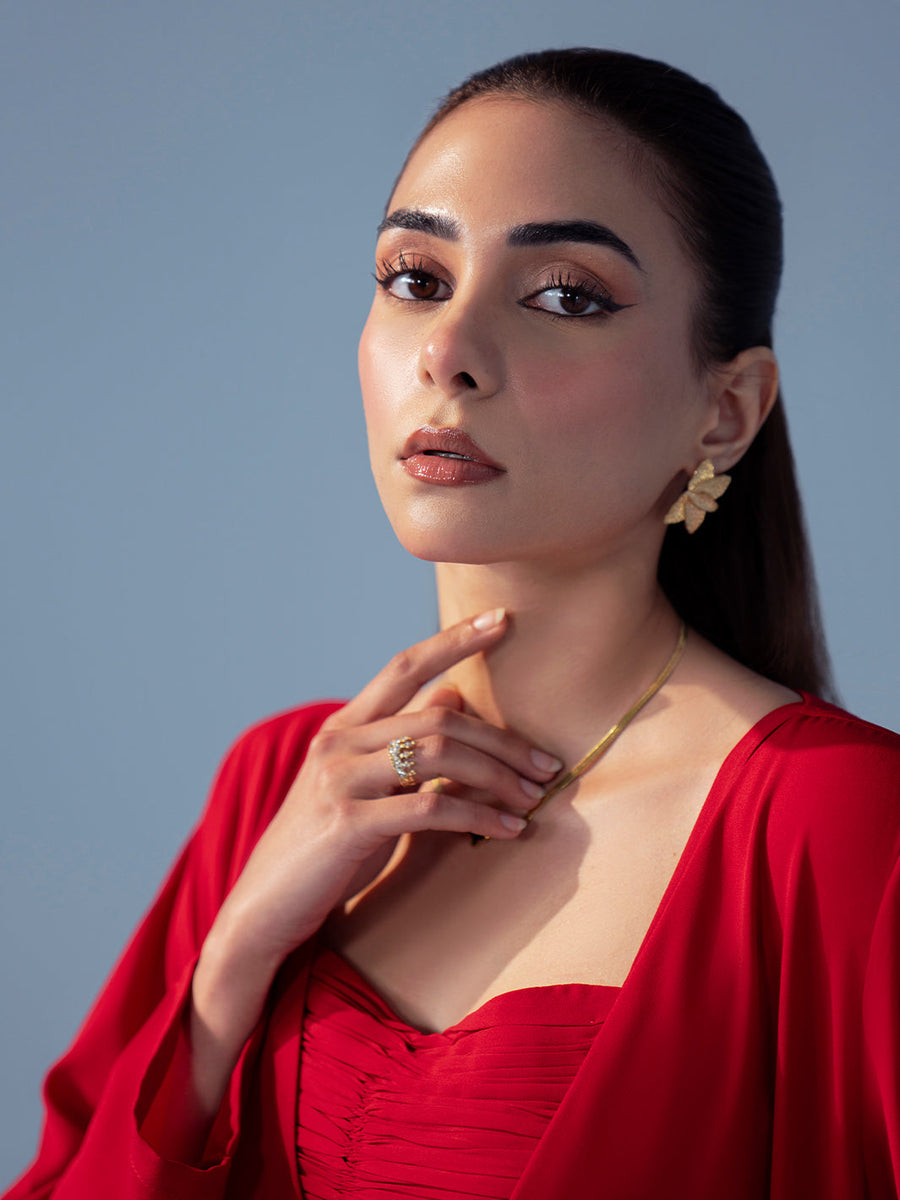 Hemstitch Georgette Affair Embroidered Georgette Stitched 2Pc Suit - Scarlet Fold
