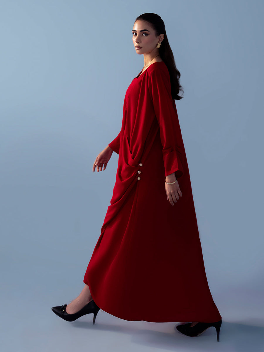 Hemstitch Georgette Affair Embroidered Georgette Stitched 2Pc Suit - Scarlet Fold