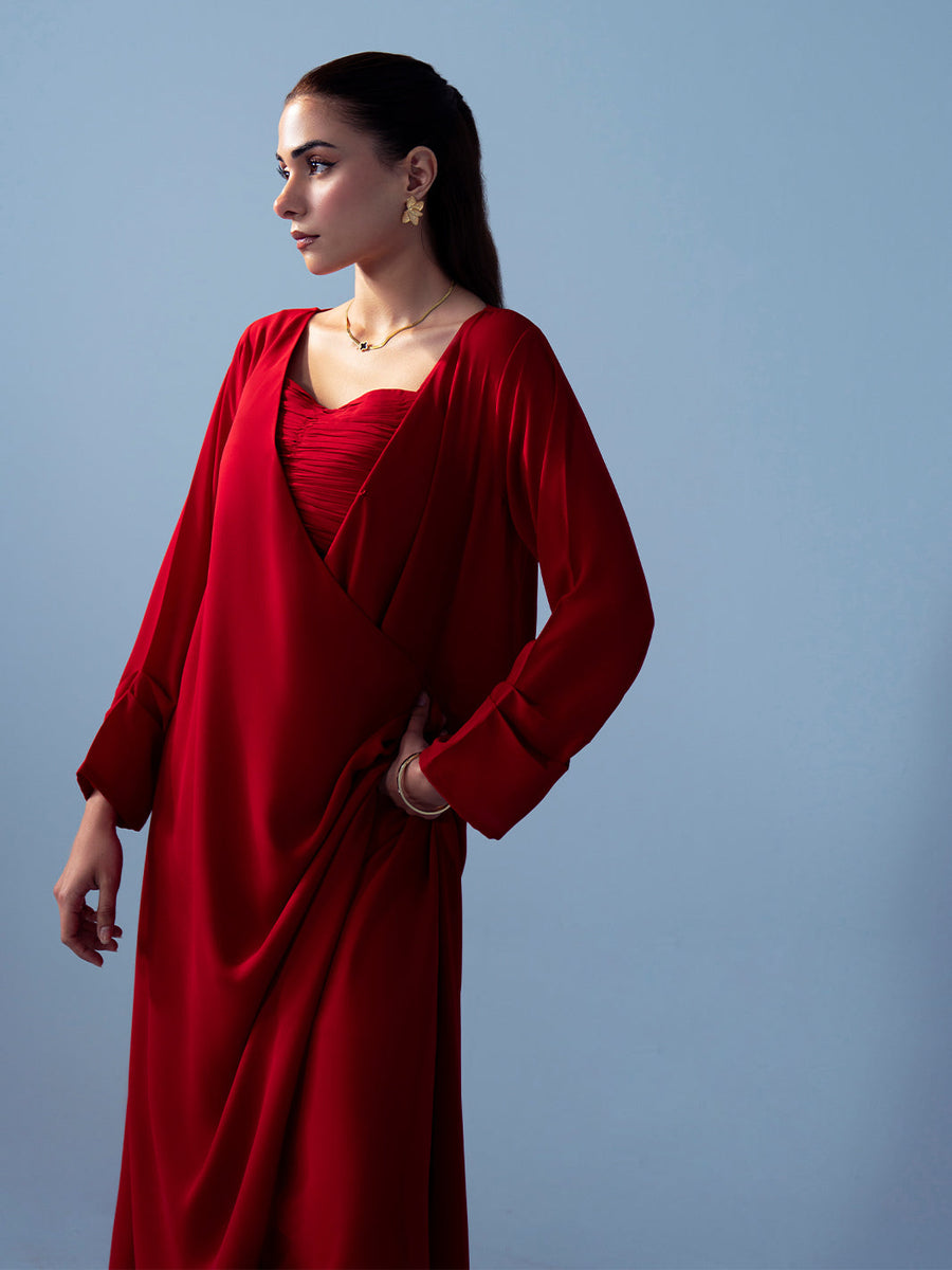 Hemstitch Georgette Affair Embroidered Georgette Stitched 2Pc Suit - Scarlet Fold