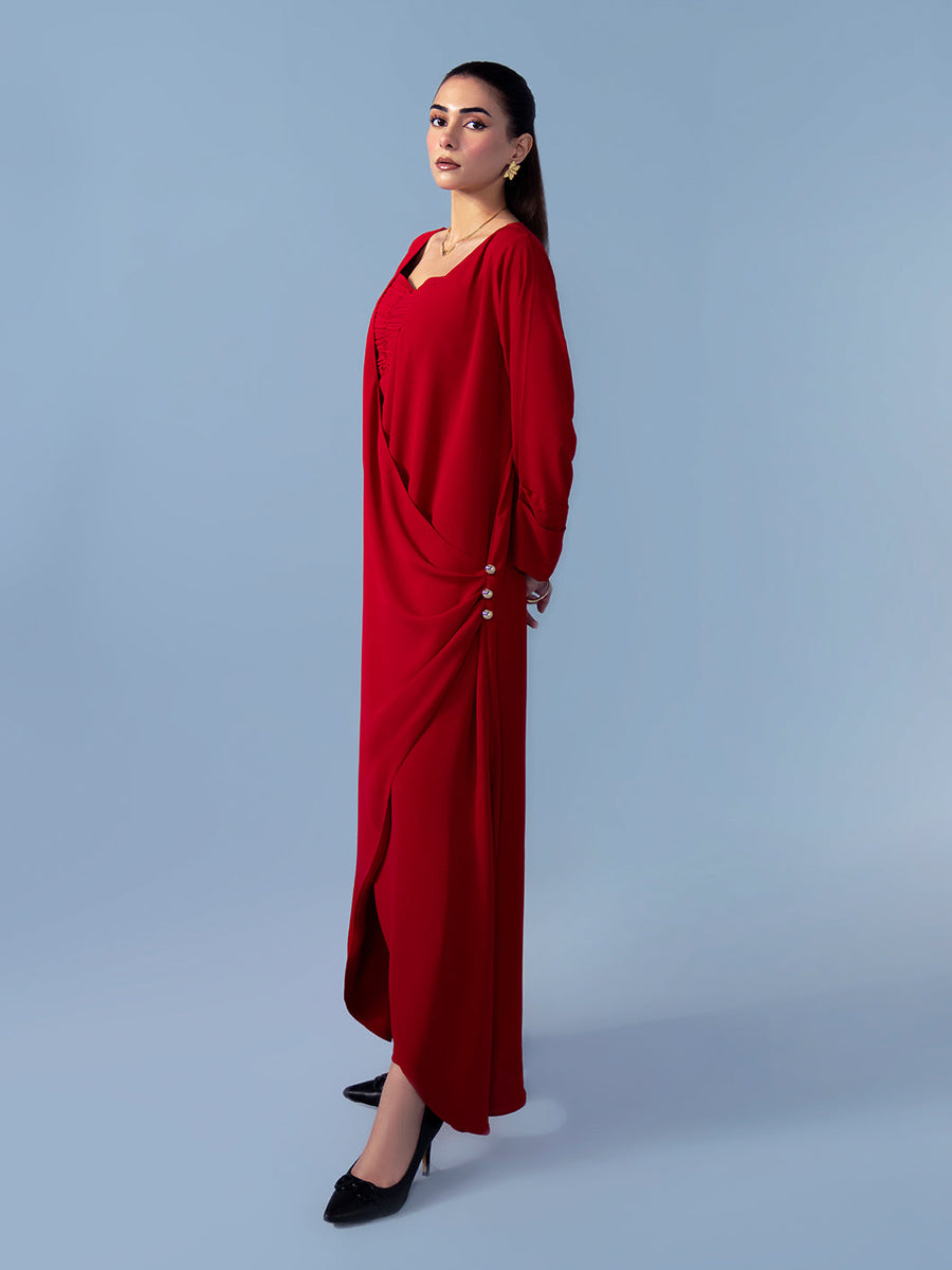 Hemstitch Georgette Affair Embroidered Georgette Stitched 2Pc Suit - Scarlet Fold