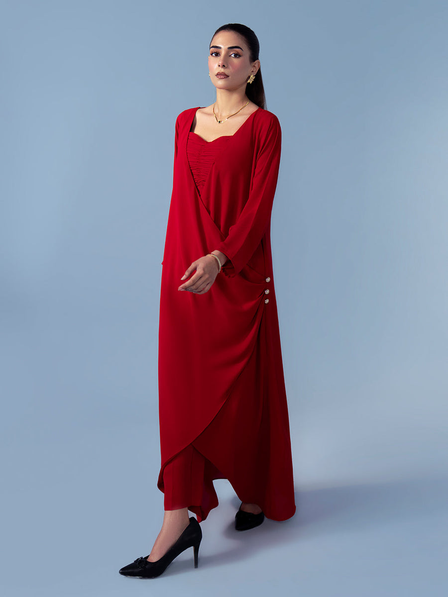 Hemstitch Georgette Affair Embroidered Georgette Stitched 2Pc Suit - Scarlet Fold