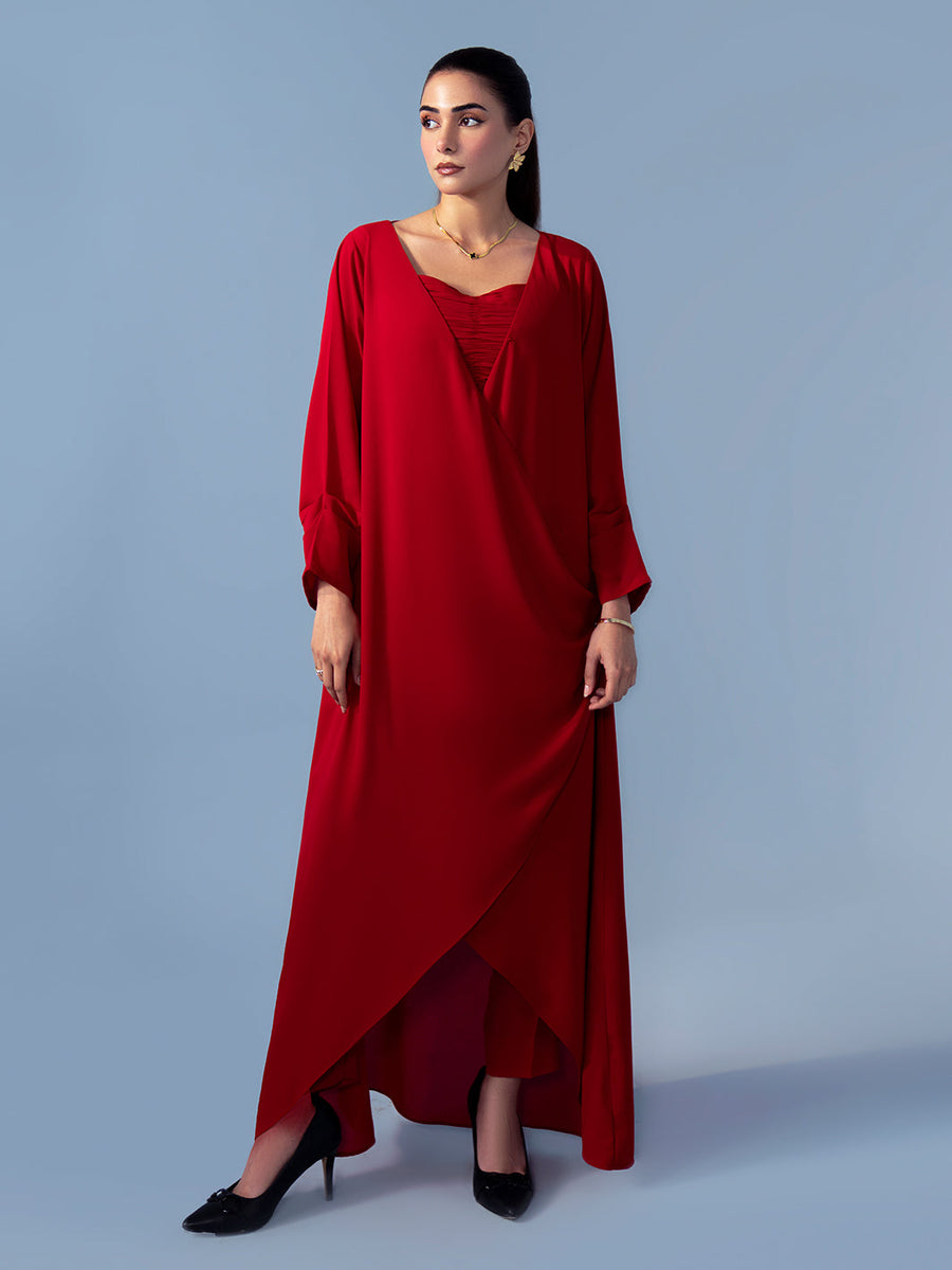Hemstitch Georgette Affair Embroidered Georgette Stitched 2Pc Suit - Scarlet Fold