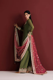 Farasha Luxury Formal Embroidered Chiffon Unstitched 3Pc Suit - Scarlet Leaf