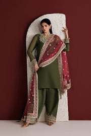 Farasha Luxury Formal Embroidered Chiffon Unstitched 3Pc Suit - Scarlet Leaf