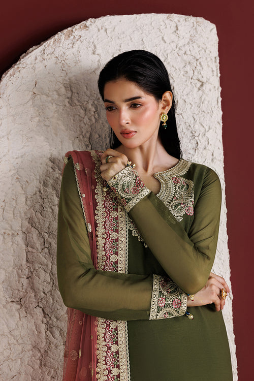 Farasha Luxury Formal Embroidered Chiffon Unstitched 3Pc Suit - Scarlet Leaf