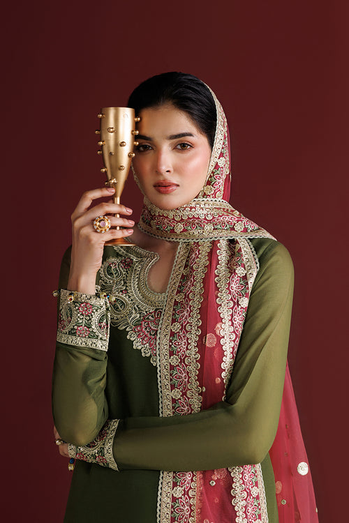 Farasha Luxury Formal Embroidered Chiffon Unstitched 3Pc Suit - Scarlet Leaf