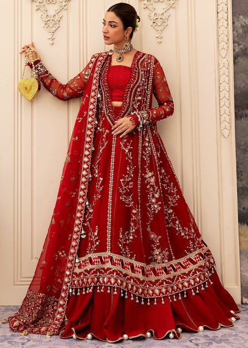 Sadaf Fawad Khan Siraa Embroidered Organza Unstitched 3Pc Suit - Scarlet