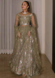 Sadaf Fawad Khan Siraa Embroidered Net Unstitched 3Pc Suit - Seafoam
