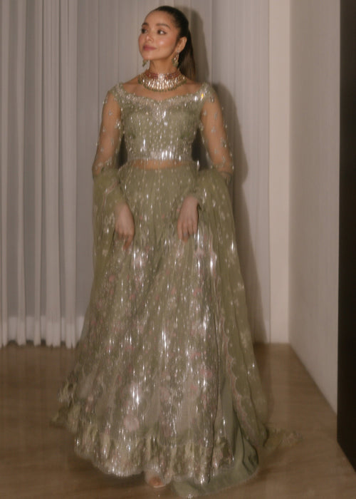 Sadaf Fawad Khan Siraa Embroidered Net Unstitched 3Pc Suit - Seafoam