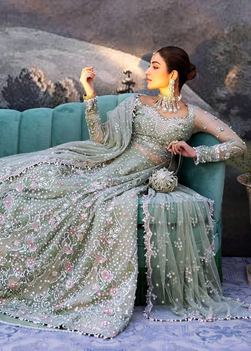 Sadaf Fawad Khan Siraa Embroidered Net Unstitched 3Pc Suit - Seafoam