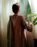 Mushq Sunehri Ramsha Edit Satin Zari Stitched 3Pc Suit - Seema