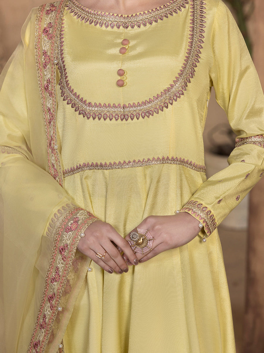 Hemstitch Embroidered Raw Silk Ready to Wear 3Pc Suit - Sehar