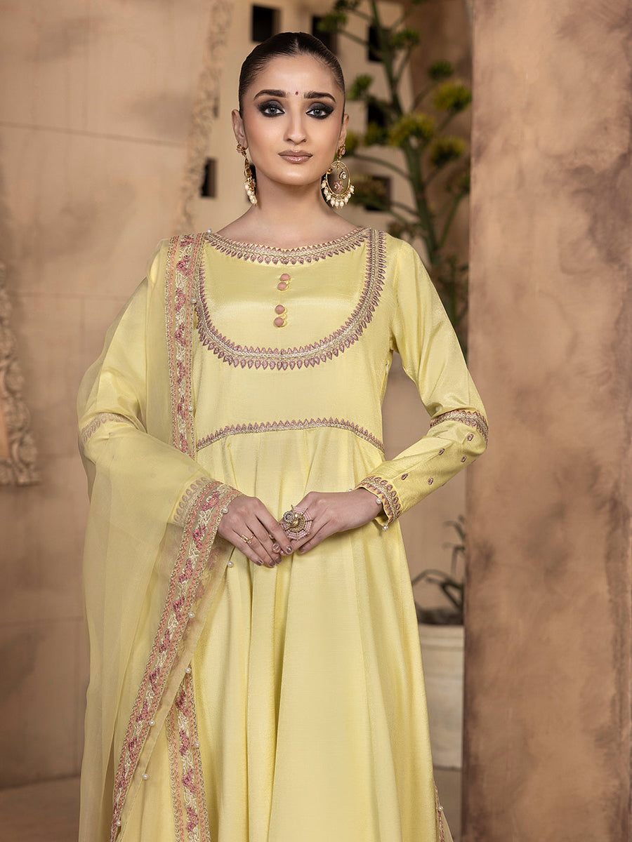 Hemstitch Embroidered Raw Silk Ready to Wear 3Pc Suit - Sehar