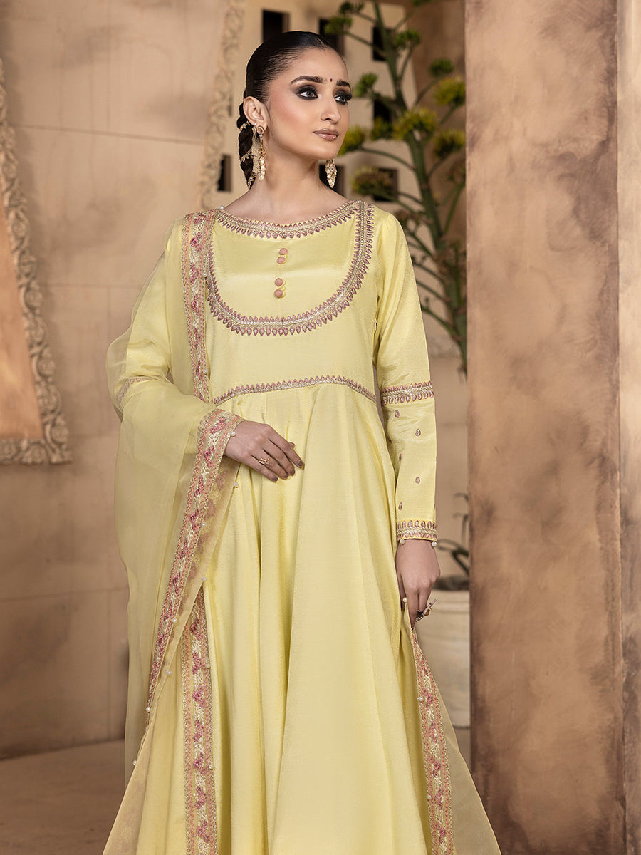 Hemstitch Embroidered Raw Silk Ready to Wear 3Pc Suit - Sehar