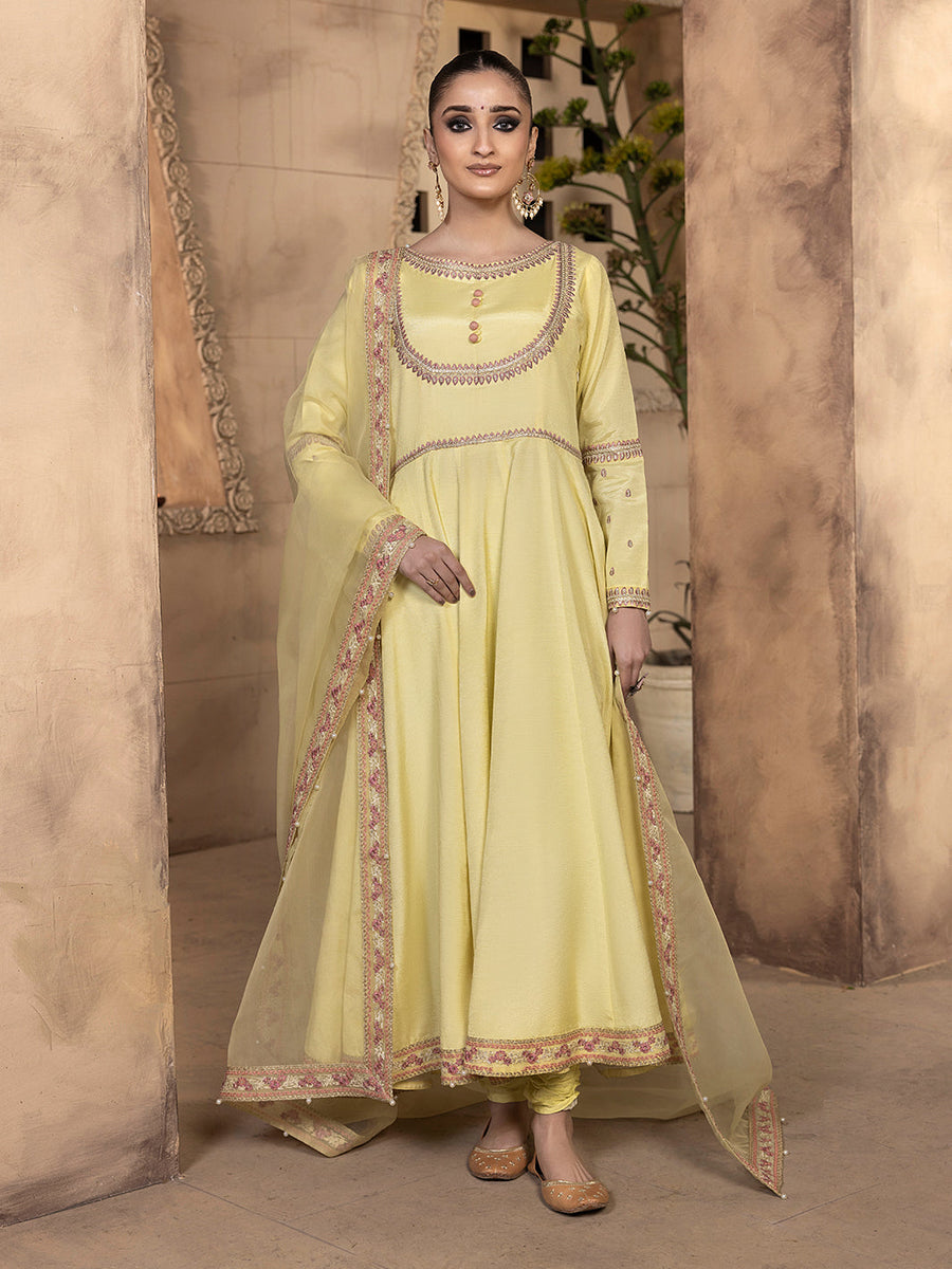 Hemstitch Embroidered Raw Silk Ready to Wear 3Pc Suit - Sehar