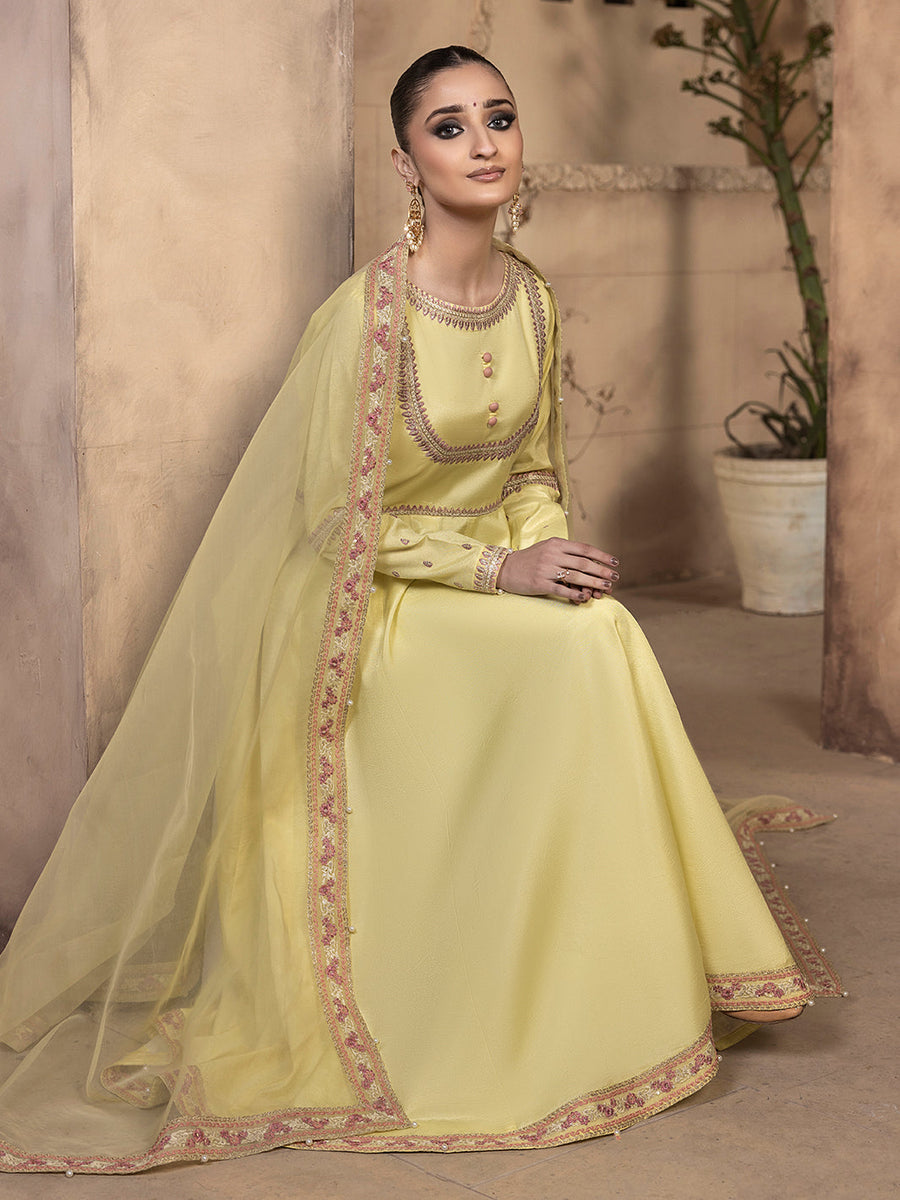Hemstitch Embroidered Raw Silk Ready to Wear 3Pc Suit - Sehar