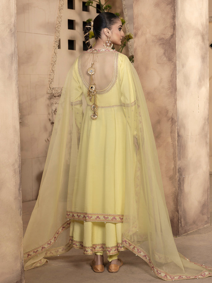 Hemstitch Embroidered Raw Silk Ready to Wear 3Pc Suit - Sehar