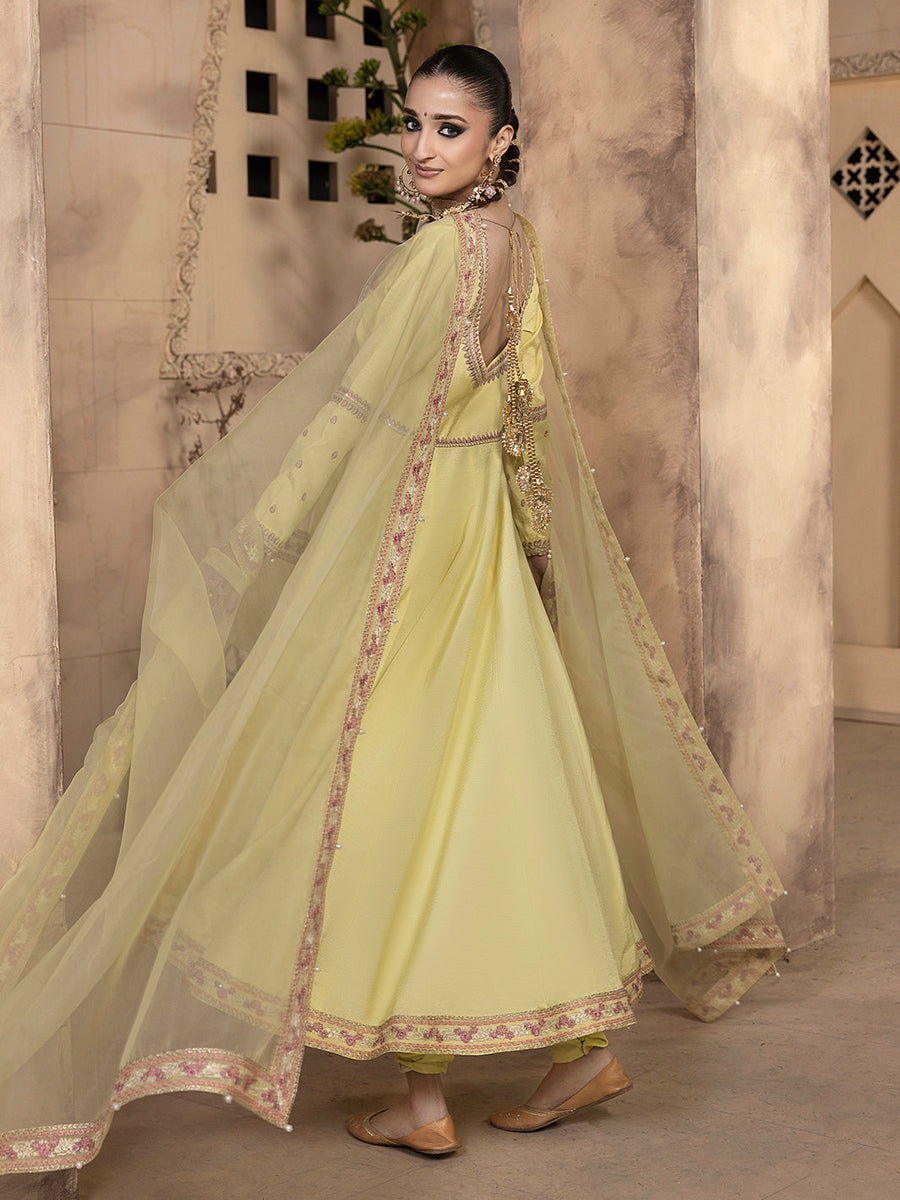 Hemstitch Embroidered Raw Silk Ready to Wear 3Pc Suit - Sehar