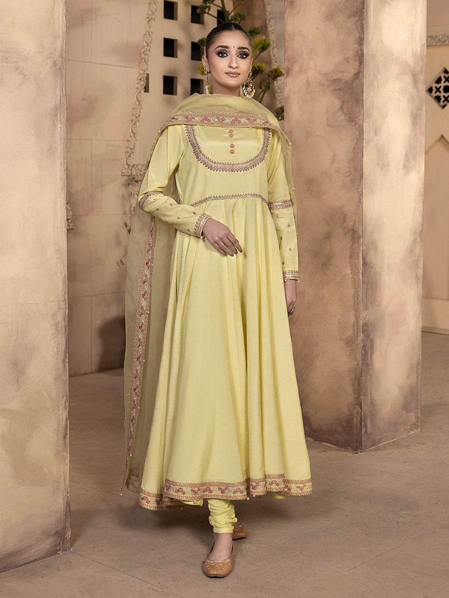 Hemstitch Embroidered Raw Silk Ready to Wear 3Pc Suit - Sehar