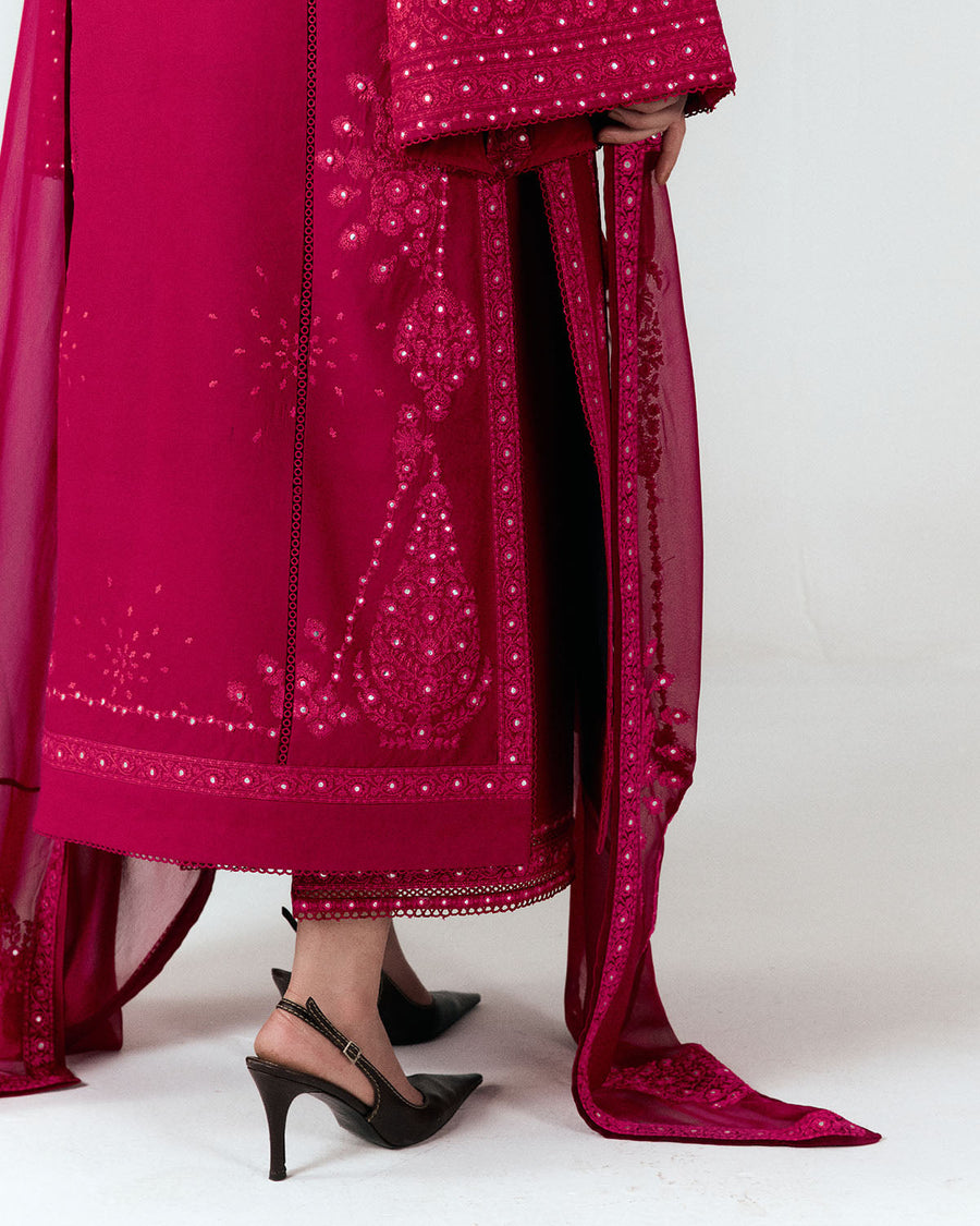 Jugnu Lahore Spring Summer Unstitched Embroidered Cotton 3Pc Suit - Sela