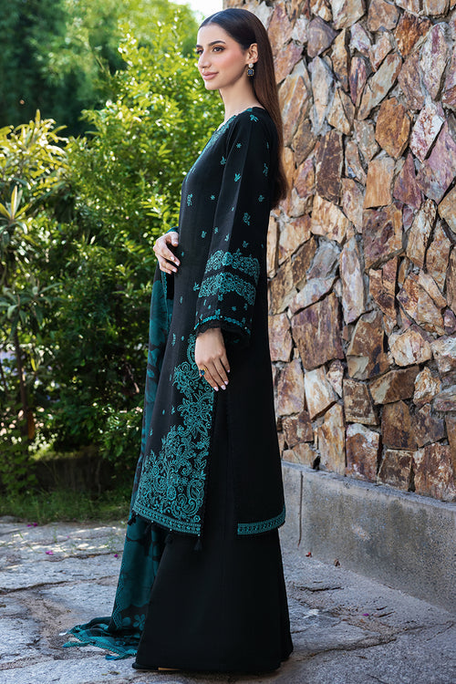 Farasha Embroidered Khaddar Unstitched 3Pc Suit - Sepia