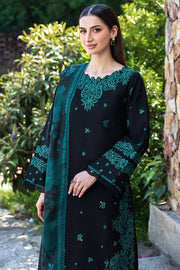 Farasha Embroidered Khaddar Unstitched 3Pc Suit - Sepia