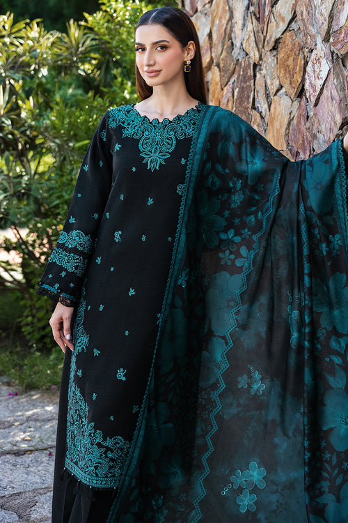 Farasha Embroidered Khaddar Unstitched 3Pc Suit - Sepia