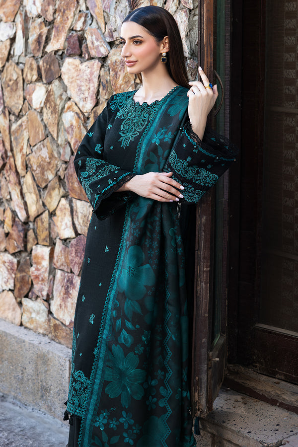 Farasha Embroidered Khaddar Unstitched 3Pc Suit - Sepia