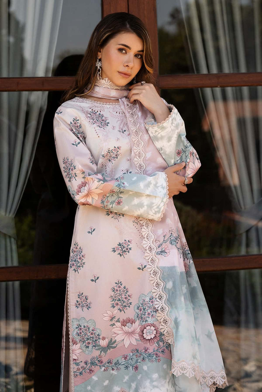 Afrozeh Damask The Holiday Unstitched Lawn 3Pc Suit AL-25-V2-01B SERAPHINA
