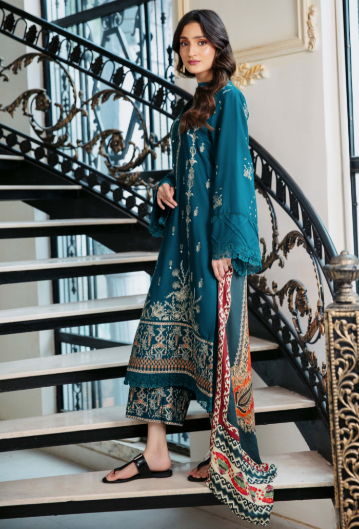 Humdum Serene Embroidered Wool Unstitched 3Pc Suit D-01