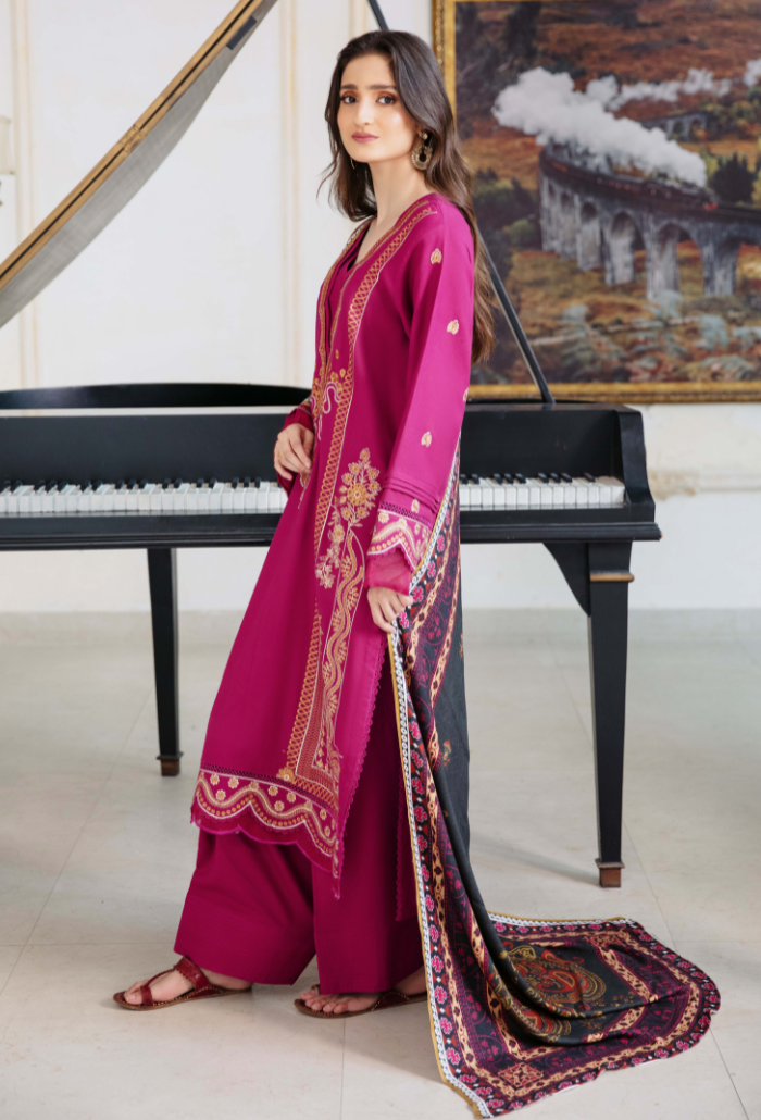 Humdum Serene Embroidered Wool Unstitched 3Pc Suit D-02