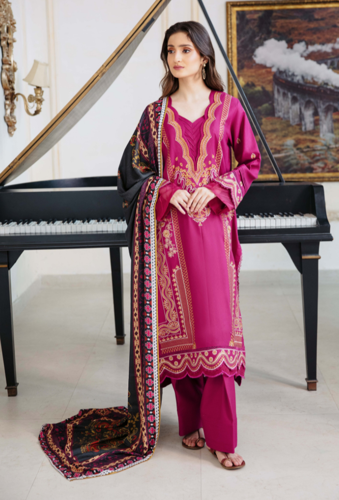 Humdum Serene Embroidered Wool Unstitched 3Pc Suit D-02