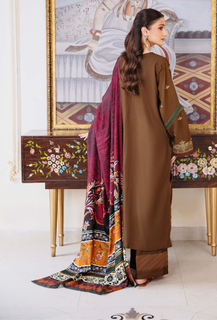 Humdum Serene Embroidered Wool Unstitched 3Pc Suit D-04