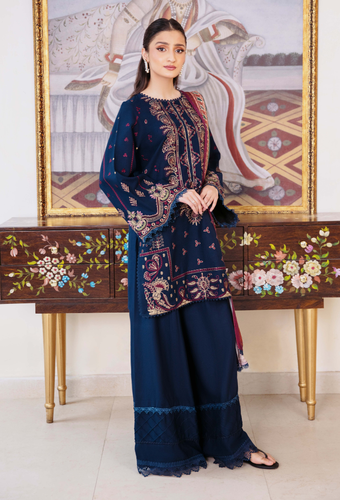 Humdum Serene Embroidered Wool Unstitched 3Pc Suit D-06