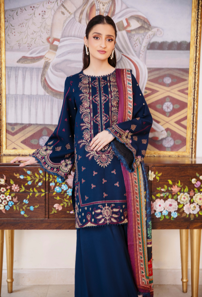 Humdum Serene Embroidered Wool Unstitched 3Pc Suit D-06