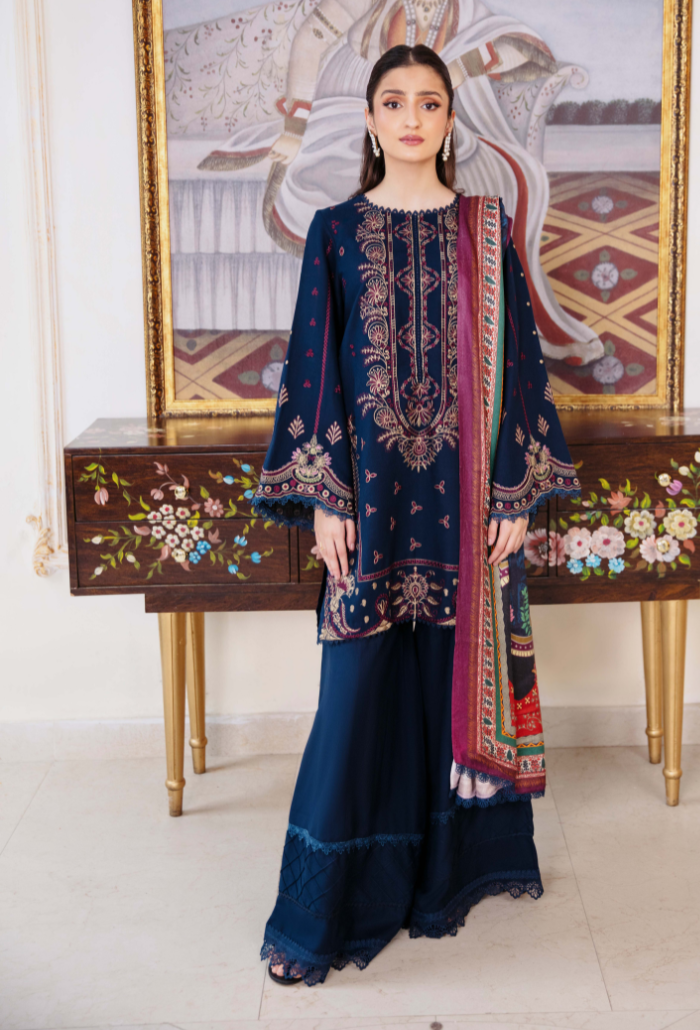 Humdum Serene Embroidered Wool Unstitched 3Pc Suit D-06