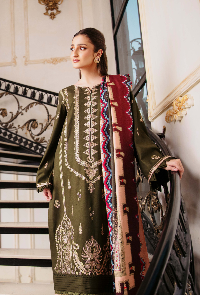 Humdum Serene Embroidered Wool Unstitched 3Pc Suit D-08