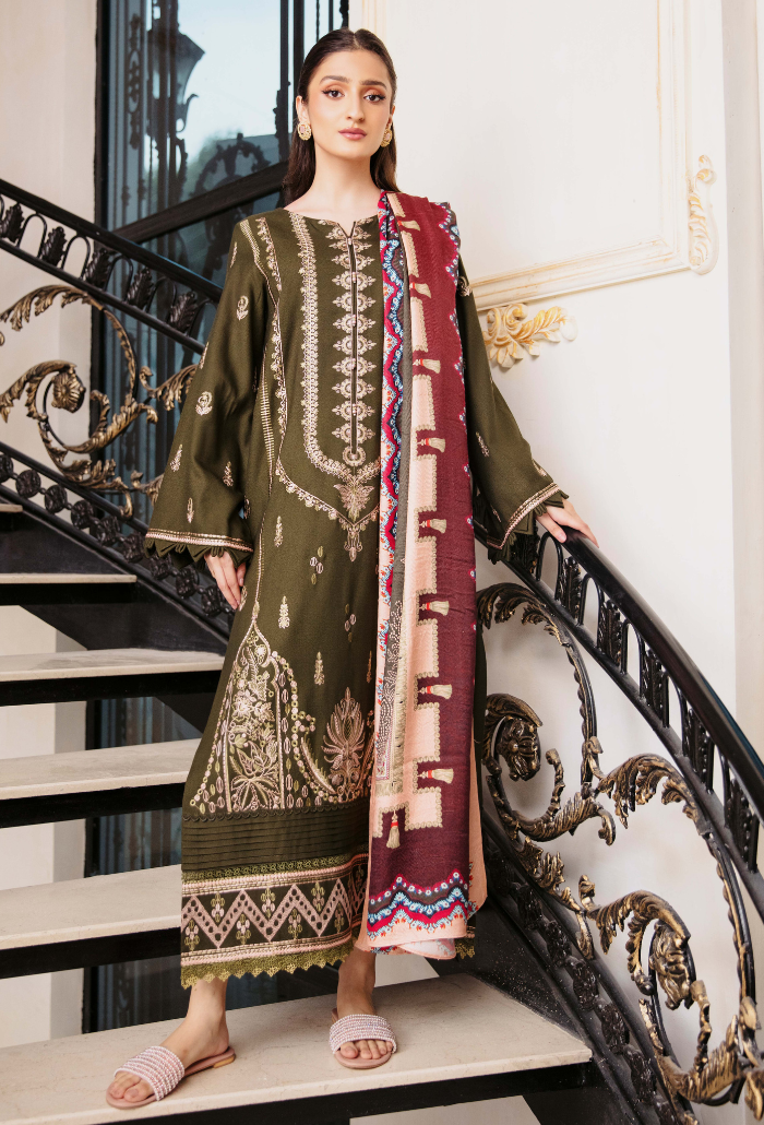 Humdum Collection Humdum Serene Embroidered Wool Unstitched 3Pc Suit D-08